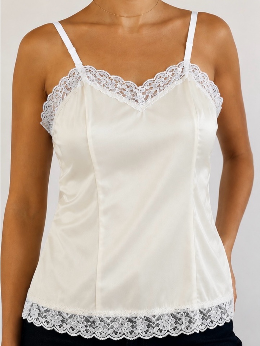Vintage NEW Silky Lace Ruffle Cami Slip Tank Top Large
